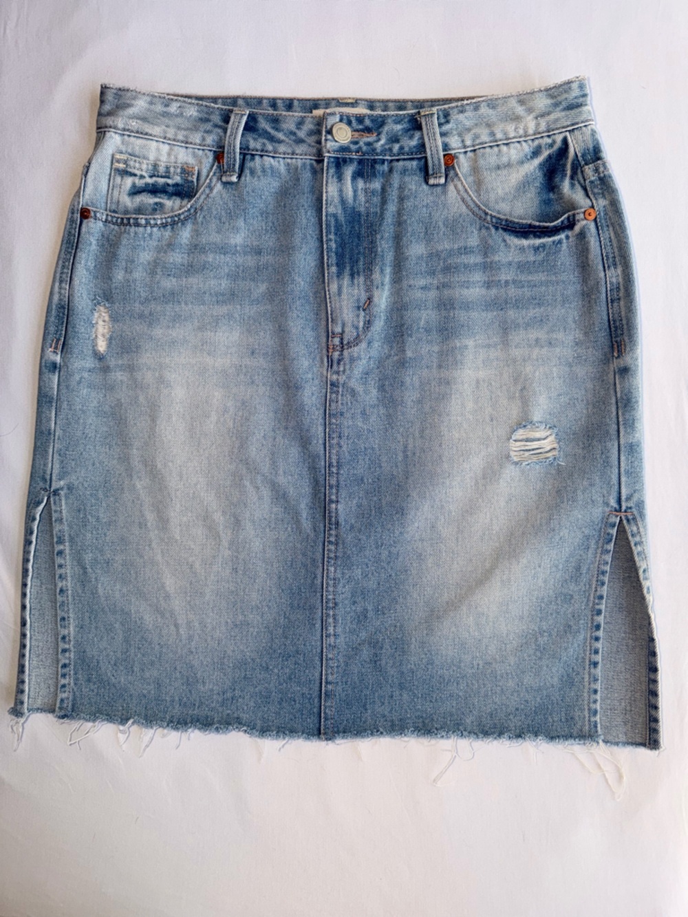 Habitual Light Blue Distressed Denim Skirt